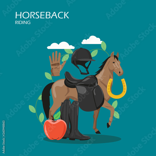 Horseback riding vector flat style design illustration