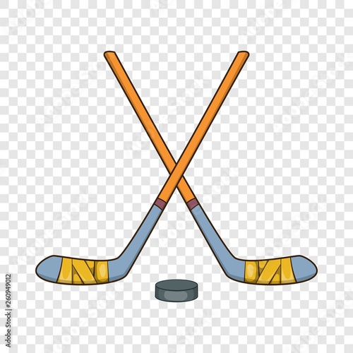 Canvas Print Hockey sticks and puck icon in cartoon style isolated on background for any web