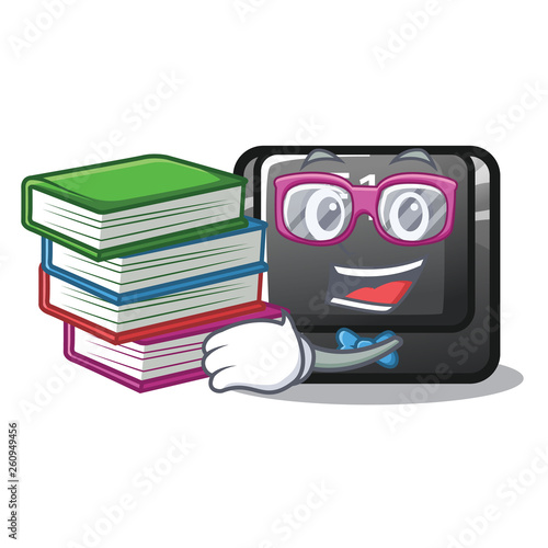Student with book f12 button installed on cartoon computer