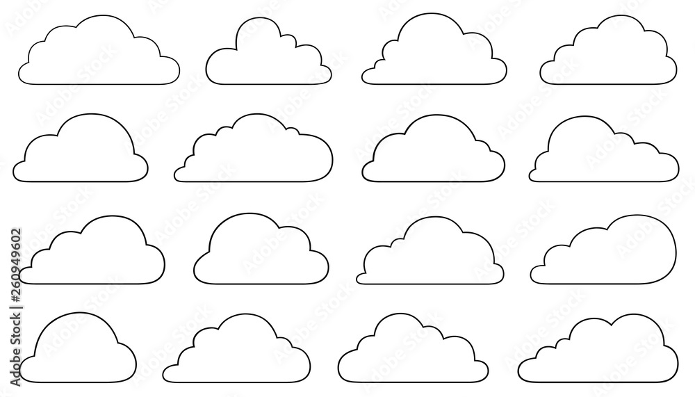 Set of different clouds isolated on white