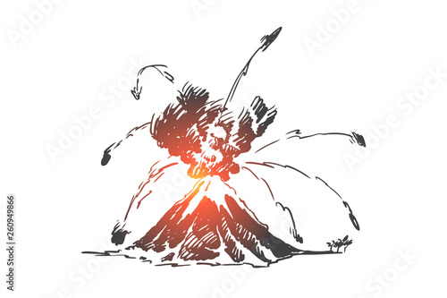Volcano, lava, eruption, mountain, ash concept. Hand drawn isolated vector.