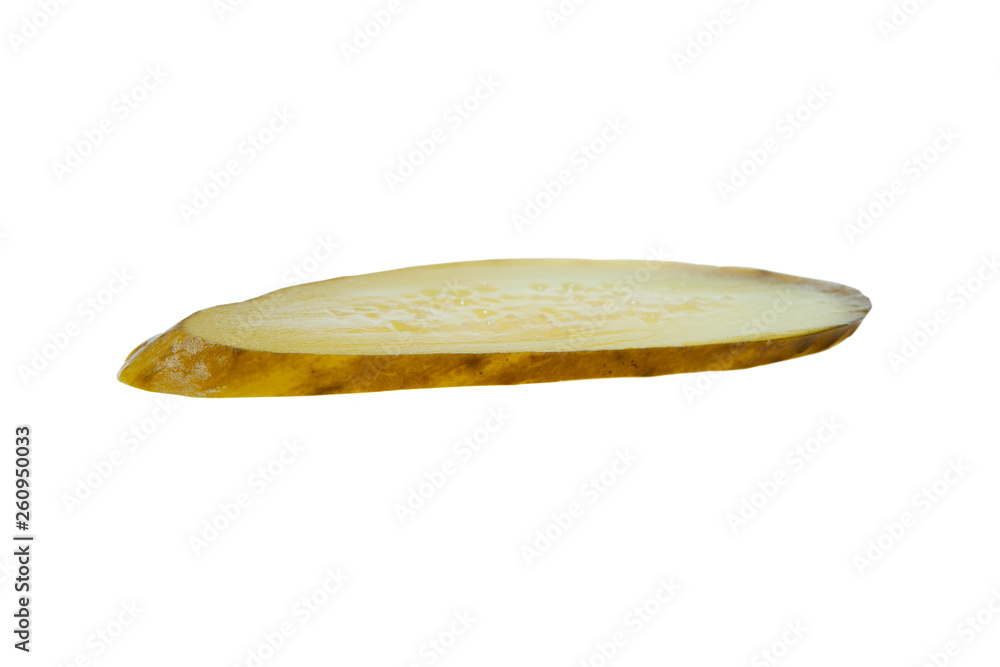 Slice of pickled cucumber isolated on white background. Slice of pickled cucumber isolated on white background.