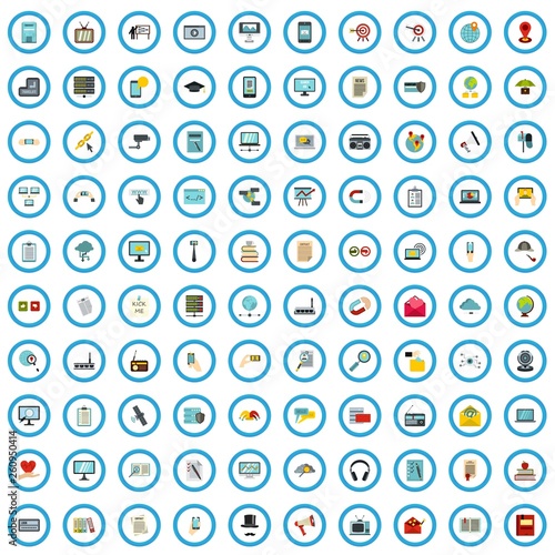 100 social networking icons set in flat style for any design vector illustration