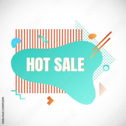 Modern liquid abstract special offer price sign HOT SALE text gradient flat style design fluid vector colorful vector illustration banner simple shape advertising big sale or clearance symbol.
