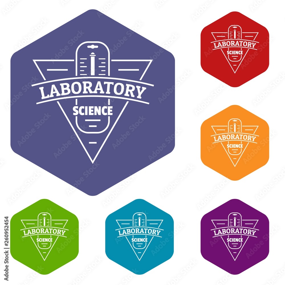 Obraz premium Laboratory icons vector colorful hexahedron set collection isolated on white 