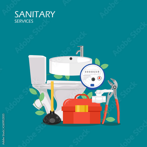 Sanitary services vector flat style design illustration
