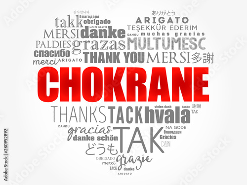 Chokrane (Thank You in Arabic - Middle East, North Africa) love heart word cloud in different languages