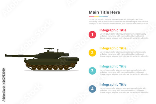main tank battle infographics template with 4 points of free space text description - vector