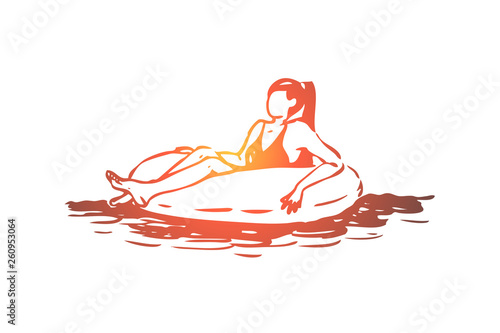 Pool, summer, water, swim, relax concept. Hand drawn isolated vector.
