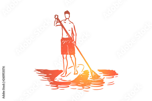 Sport, water, paddle, stand, sup concept. Hand drawn isolated vector.