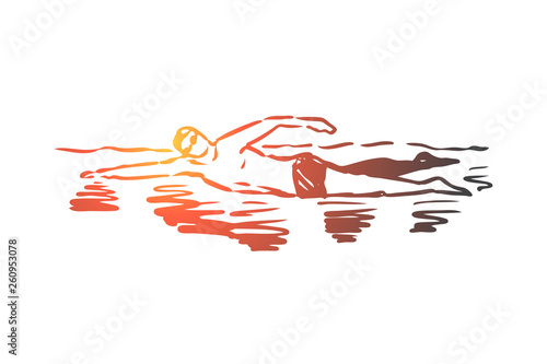 Swimming, pool, sport, water, swimmer concept. Hand drawn isolated vector.