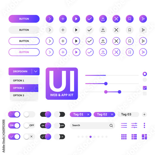Obraz na płótnie UI kit web & application violet gradient template, flat design
