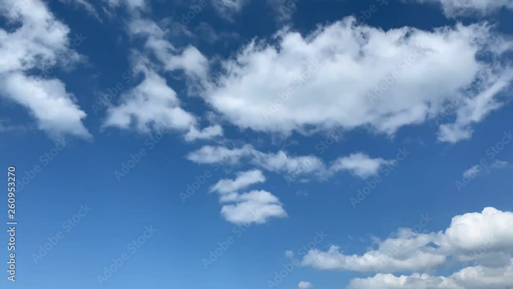 White clouds move rapidly across the blue sky. Fast motion. Time lapse. White clouds move rapidly across the blue sky. Fast motion. Time lapse.