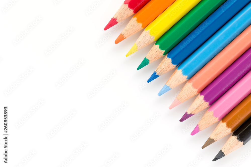 Closeup of color pencils isolated on a white background Closeup of color pencils isolated on a white background