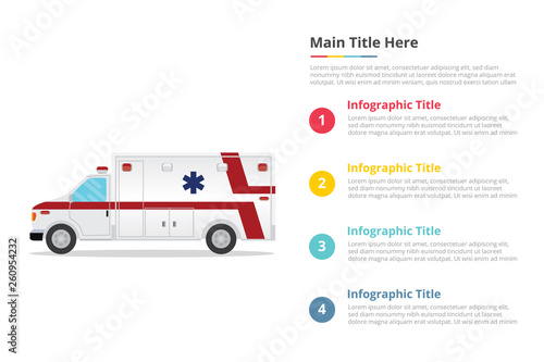 ambulance healthcare infographics template with 4 points of free space text description - vector