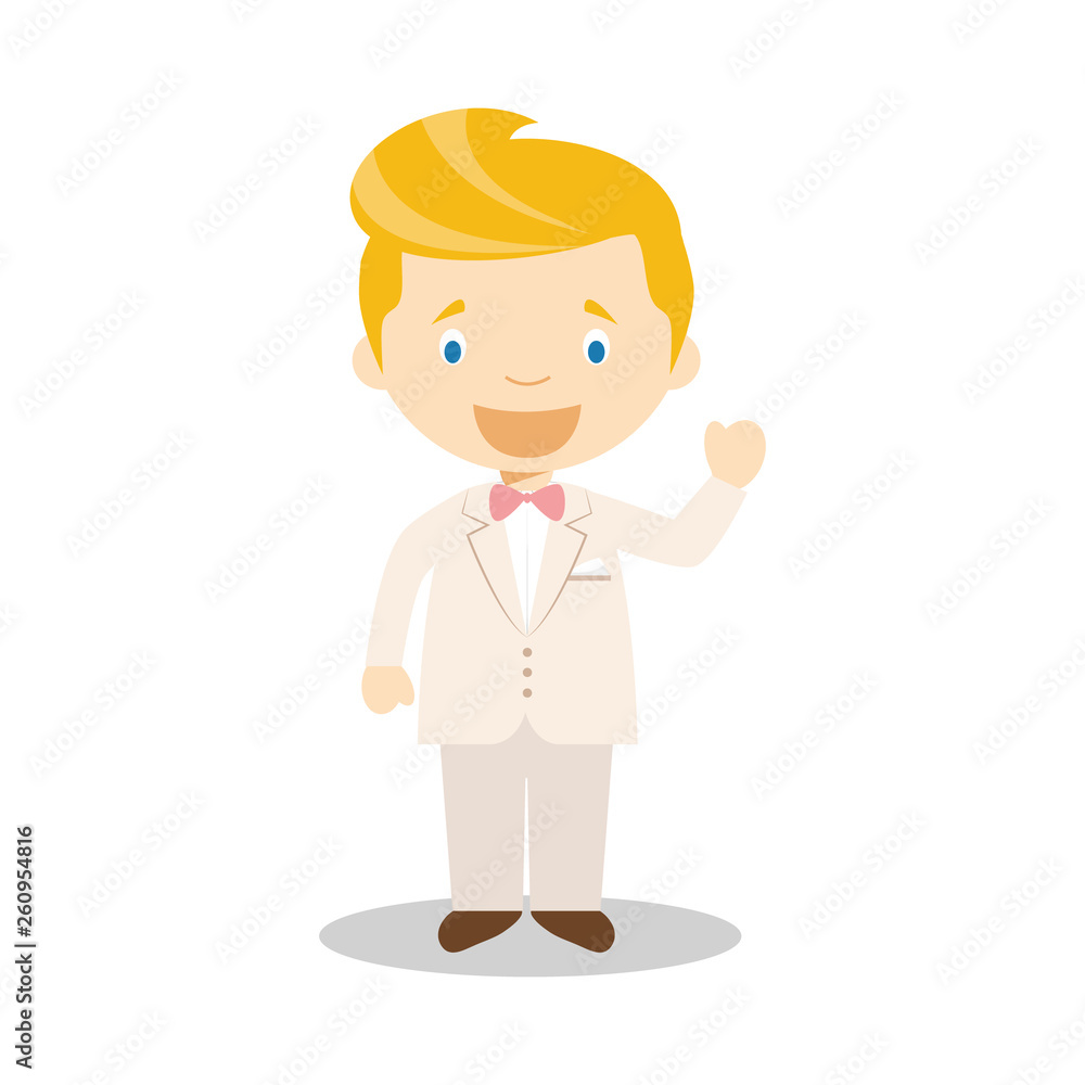 Caucasian bridegroom wearing a cream suit in cartoon style Vector Illustration Caucasian bridegroom wearing a cream suit in cartoon style Vector Illustration