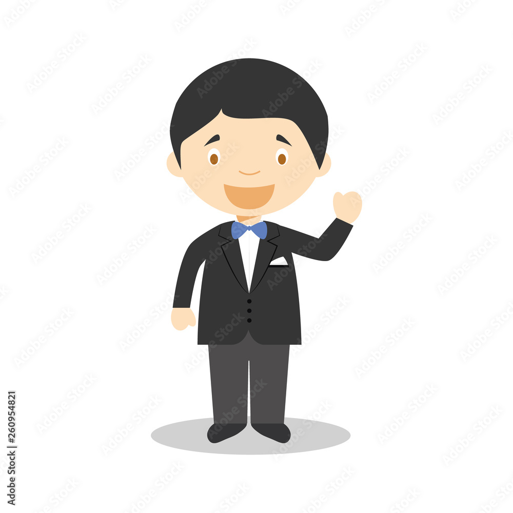 Caucasian bridegroom wearing a black suit in cartoon style Vector Illustration Caucasian bridegroom wearing a black suit in cartoon style Vector Illustration