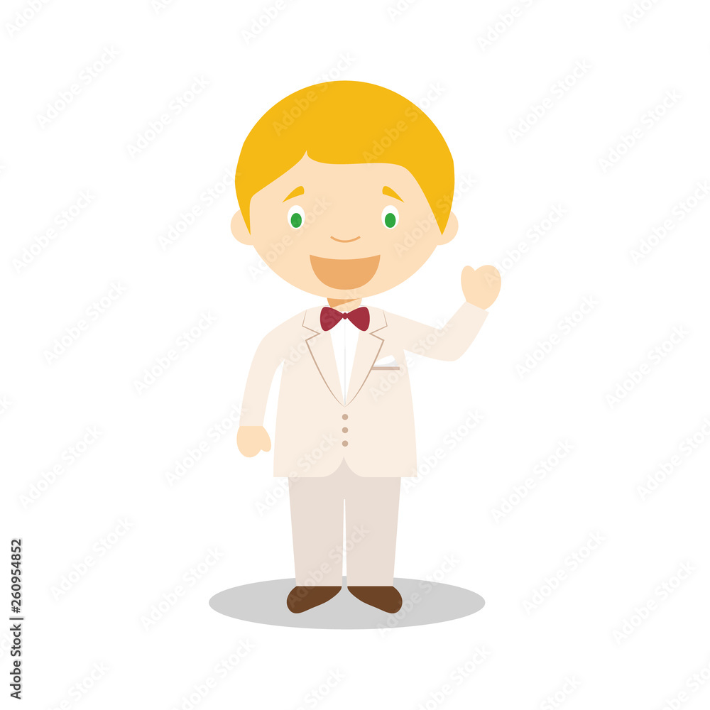 Caucasian bridegroom wearing a cream suit in cartoon style Vector Illustration Caucasian bridegroom wearing a cream suit in cartoon style Vector Illustration