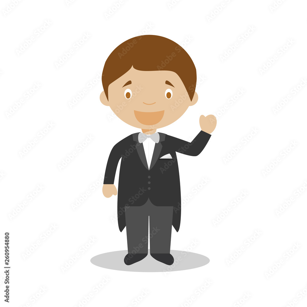 Mestizo bridegroom wearing a black tuxedo in cartoon style Vector Illustration Mestizo bridegroom wearing a black tuxedo in cartoon style Vector Illustration