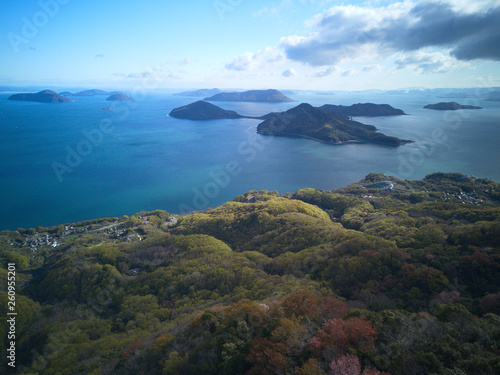 Aerial picture of inland sea in Japan