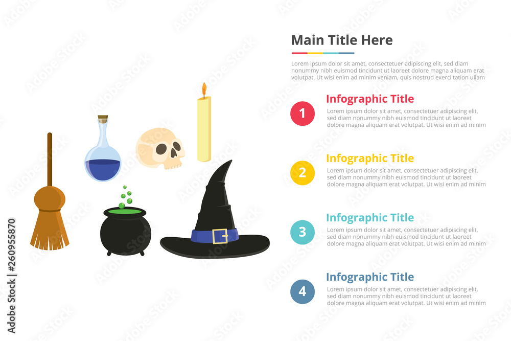 Fototapeta premium halloween objects infographics template with 4 points of free space text description - vector
