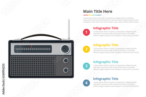 vintage radio infographics template with 4 points of free space text description - vector