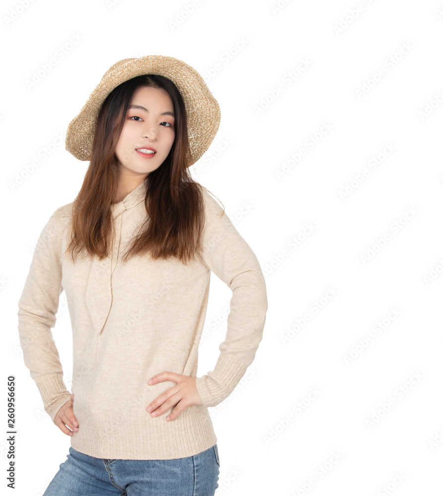 Chinese woman dressed in casual clothing isolated on white background Chinese woman dressed in casual clothing isolated on white background