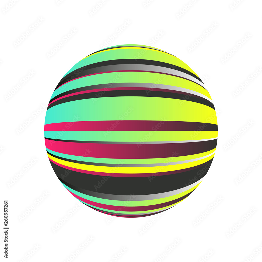 striped sphere in multicolor shades on white striped sphere in multicolor shades on white