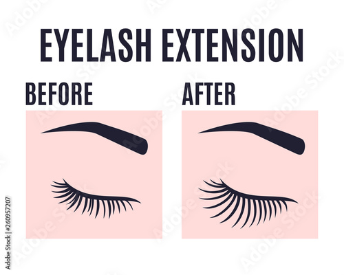 Eyelashes extension design before and after care.