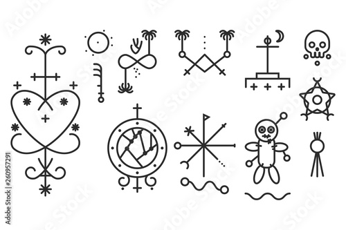 Spiritual voodoo symbol vector linear icons set isolated on a white background. photo