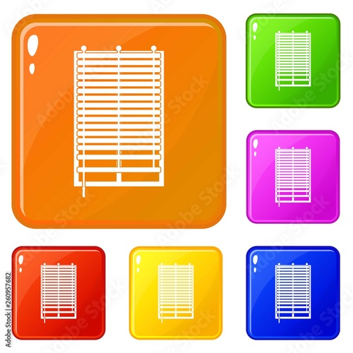 Window with wooden jalousie icons set collection vector 6 color isolated on white background