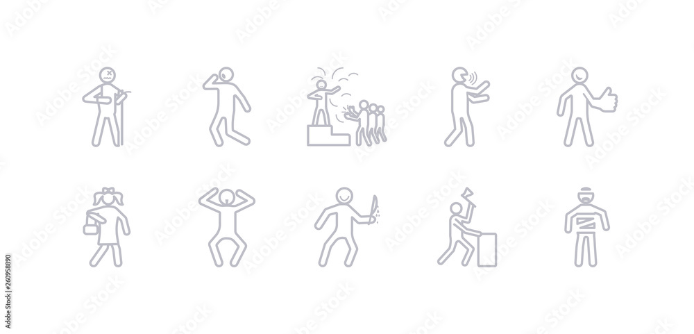 simple gray 10 vector icons set such as sick human, awesome human, awful human, bad beautiful better blah editable vector icon pack