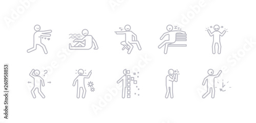simple gray 10 vector icons set such as hurt human, impatient human, in love human, incomplete inspi irritated lazy editable vector icon pack