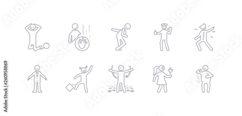 simple gray 10 vector icons set such as exhausted human, fantastic human, fat human, free fresh frustrated full editable vector icon pack