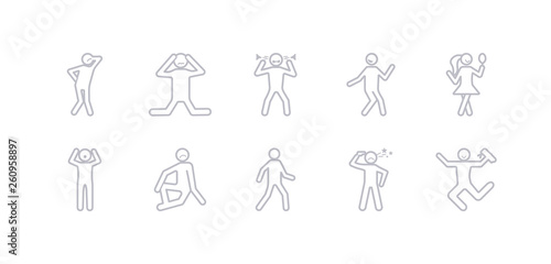 simple gray 10 vector icons set such as accomplished human  aggravated human  alive human  alone amazed amazing amused editable vector icon pack
