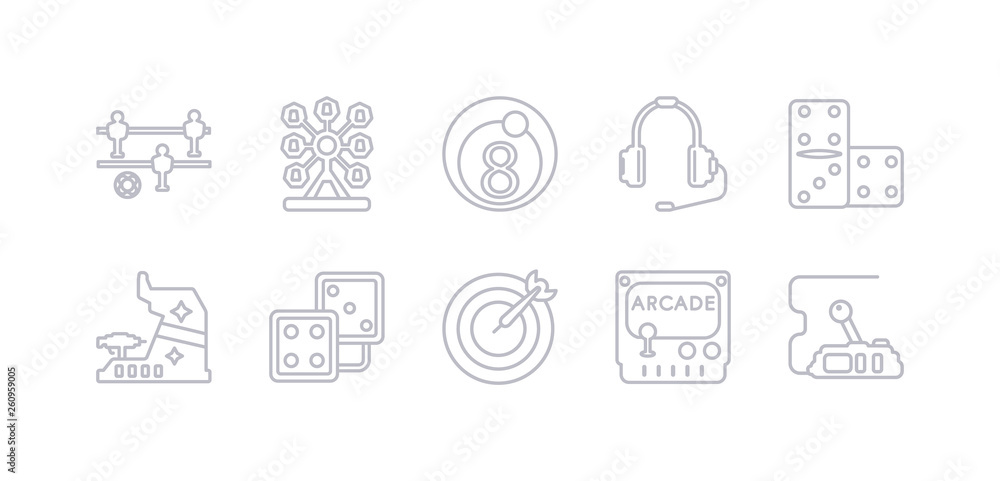 simple gray 10 vector icons set such as controls, crystal, dart, dice, dices, domino, earphone. editable vector icon pack simple gray 10 vector icons set such as controls, crystal, dart, dice, dices, domino, earphone. editable vector icon pack