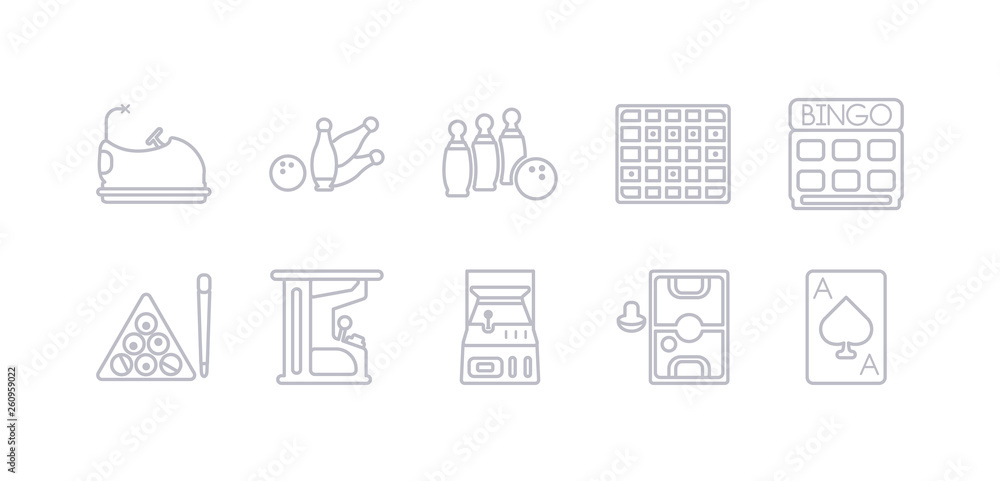 Fototapeta premium simple gray 10 vector icons set such as ace of spades, air hockey, arcade, arcade game, billiards, bingo, board games. editable vector icon pack