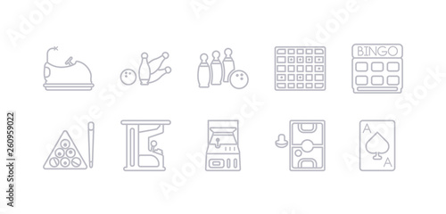 simple gray 10 vector icons set such as ace of spades, air hockey, arcade, arcade game, billiards, bingo, board games. editable vector icon pack