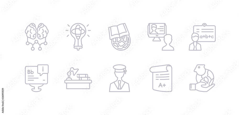 simple gray 10 vector icons set such as global learning, grades, graduation, homework, information, instructor, interactive course. editable vector icon pack simple gray 10 vector icons set such as global learning, grades, graduation, homework, information, instructor, interactive course. editable vector icon pack