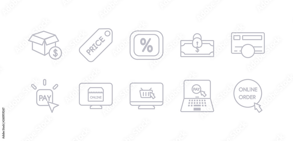 simple gray 10 vector icons set such as online order, online payment, online shopping, pay, pay per click, payment method, payment security. editable vector icon pack simple gray 10 vector icons set such as online order, online payment, online shopping, pay, pay per click, payment method, payment security. editable vector icon pack