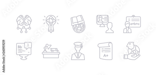 simple gray 10 vector icons set such as global learning, grades, graduation, homework, information, instructor, interactive course. editable vector icon pack © CoolVectorStock