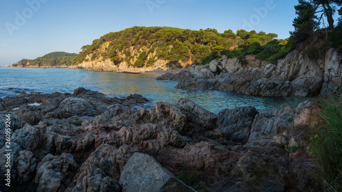 Morning nature landscape of sea rocky beach in lloret de mar, Spain