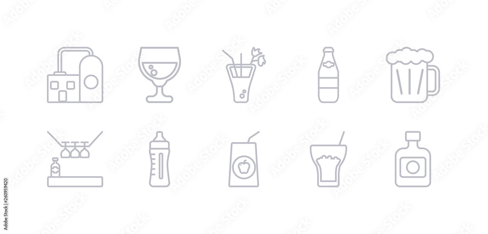 simple gray 10 vector icons set such as absinthe, alcoholic drink, apple juice, baby bottle, bartender, beer mug, beverage. editable vector icon pack simple gray 10 vector icons set such as absinthe, alcoholic drink, apple juice, baby bottle, bartender, beer mug, beverage. editable vector icon pack