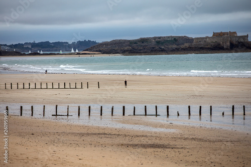 View of beach and old town of Saint-Malo. Brittany  France