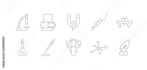 simple gray 10 vector icons set such as biology  cells  chemistry  dropper  flask  formula  laser. editable vector icon pack
