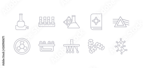 simple gray 10 vector icons set such as microorganism, microorganisms, newton, nixie, radioactivity, refraction, science book. editable vector icon pack