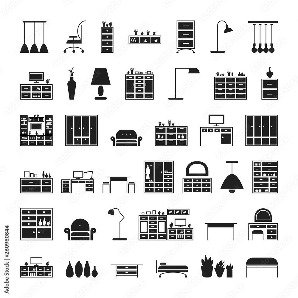 furniture icons set. black and white vector illustration vector illustration