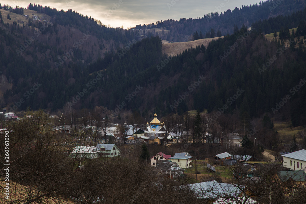 Spring landscape in the beautifull Carpathian village
