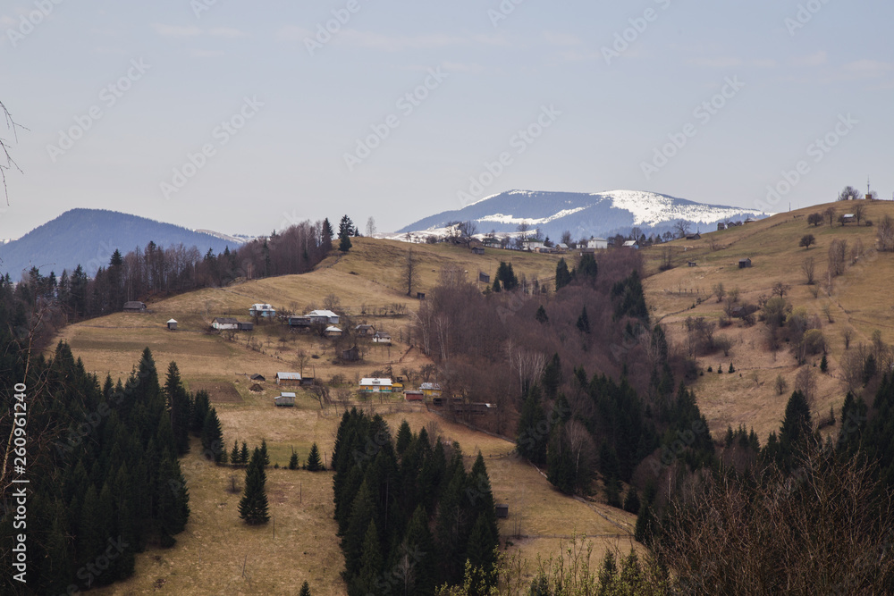 Obraz premium Spring landscape in the beautifull Carpathian village