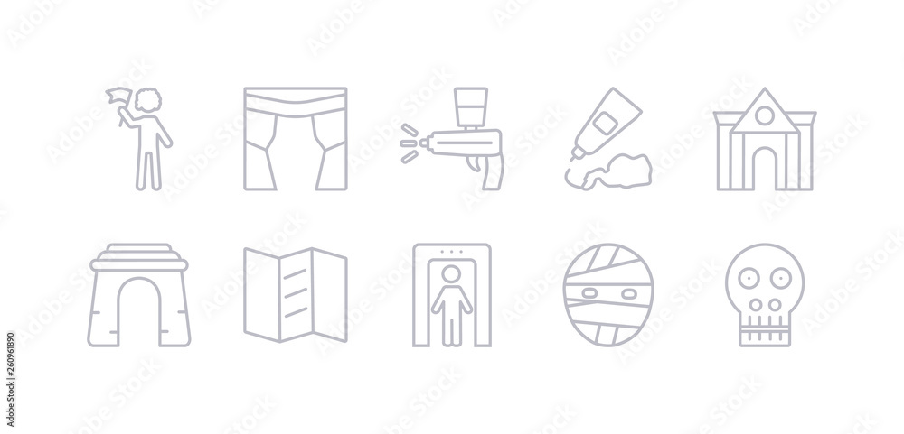 simple gray 10 vector icons set such as anthropology, mummy, metal detector, trifold, arc, museum building, acrylic. editable vector icon pack simple gray 10 vector icons set such as anthropology, mummy, metal detector, trifold, arc, museum building, acrylic. editable vector icon pack